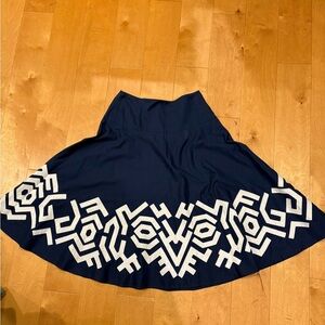 Michael Kors lightweight cotton a-line midi skirt blue w white appliqué 4 6